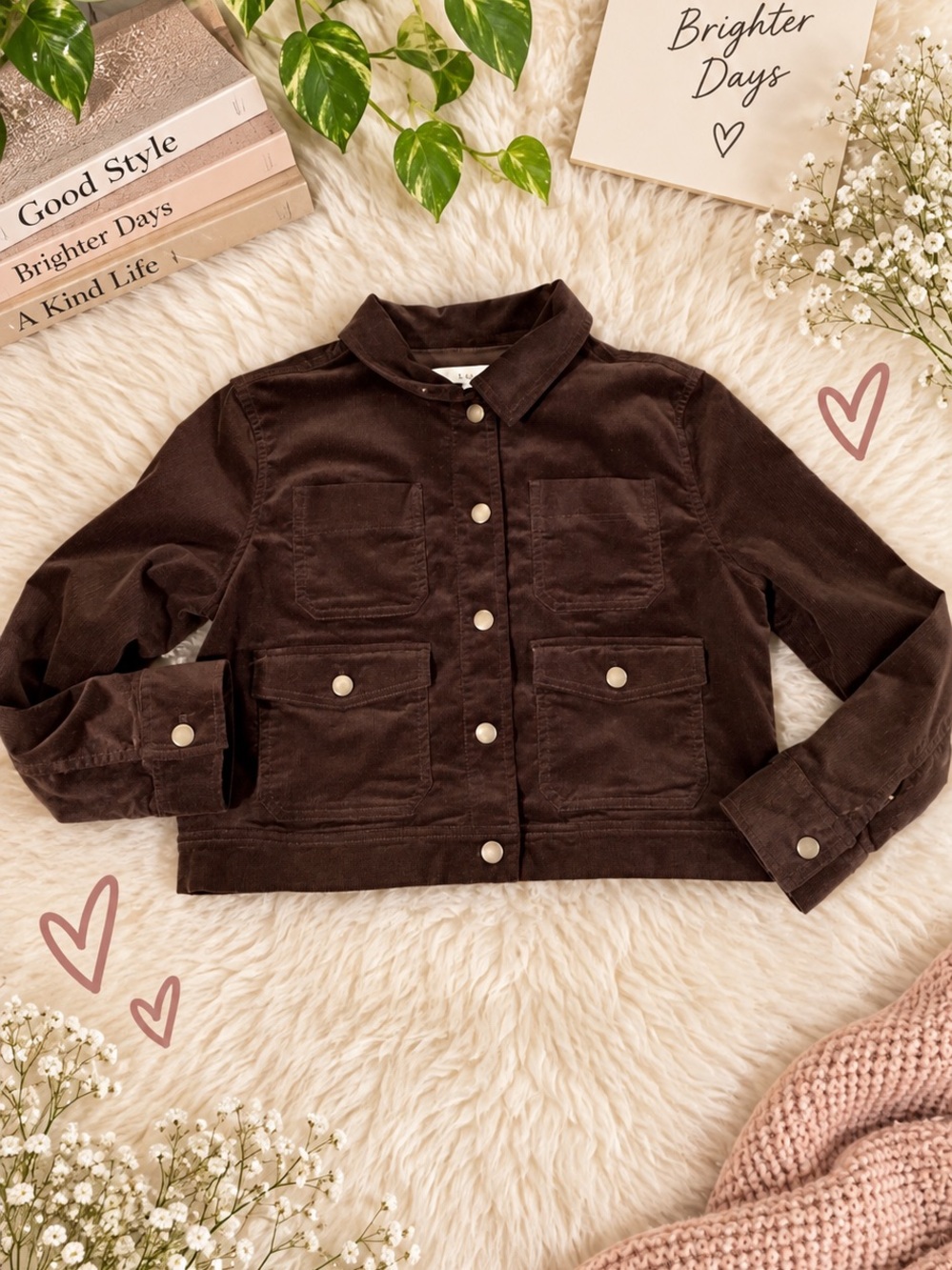 Ann Taylor Loft Corduroy Pocket Jean Jacket in Dark Brown